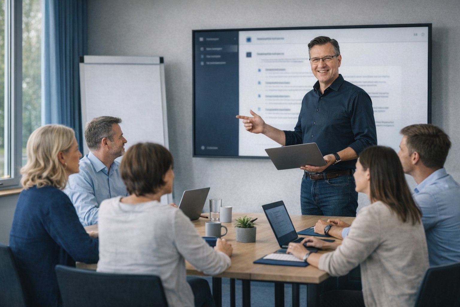 Praxisnahes KI-Seminar mit hcsystem in einem modernen Besprechungsraum.